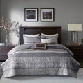 6 Piece Reversible Jacquard Quilt Set With Throw Pillows Grey Taupe Full Queen Grey Taupe Cotton