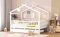 Full Size Wooden House Bed With Twin Size Trundle, White Full White Solid Wood Mdf