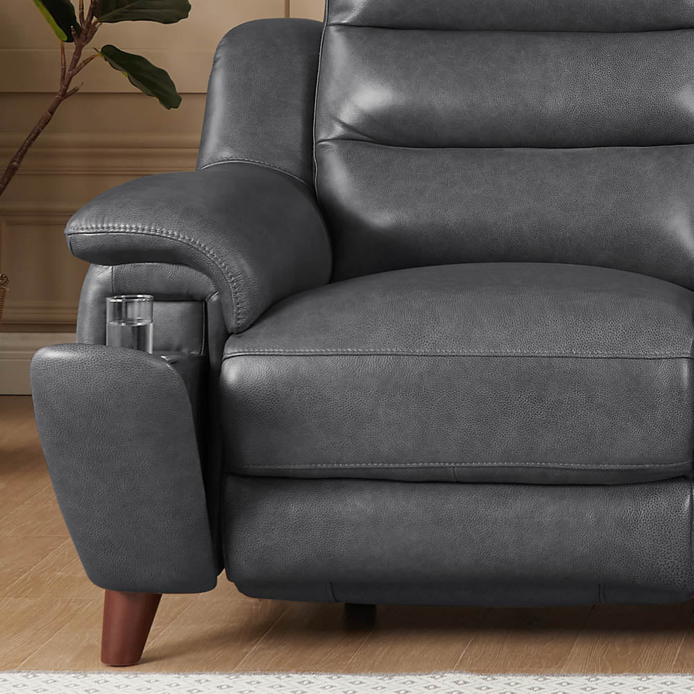 Dream Power Headrest Zero Gravity Reclining Loveseat Steel Gray Memory Foam Genuine Leather