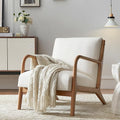 Living Room Accent Arms Bedroom,Office,Apartment, Reading Chair, Single, Linen Fabric White 2 White Wood
