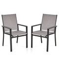 2Pc Patio Dining Chairs, Metal Frame With Textilene Fabrics No Dining Set Black Gray Mildew Resistant Frame Garden & Outdoor 2 Person Seating Group Iron
