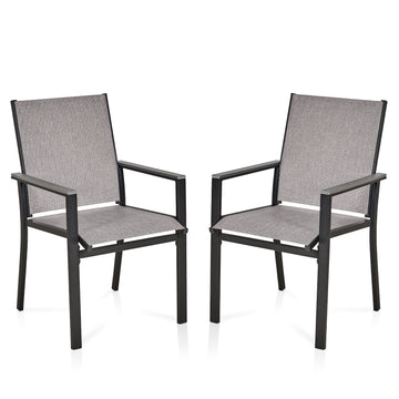2Pc Patio Dining Chairs, Metal Frame With Textilene Fabrics No Dining Set Black Gray Mildew Resistant Frame Garden & Outdoor 2 Person Seating Group Iron