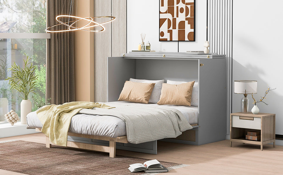 Full Size Murphy Bed With Large Drawers,Gray Full Gray Plywood