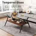 Rectangle Coffee Table With Tempered Glass Top And Black Metal Legs, Modern Table For Living Roomtransparent Glass Transparent Tempered Glass