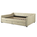 Full Size Daybed With Drawers Upholstered Tufted Sofa Bed, With Button On Back And Piping On Waved Shape Arms Beige Full Beige Wood Fabric