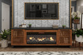 Graceland 86 Inch Fireplace Tv Stand Console For Tvs Up To 100 Inches, Minimal Assembly, Black With Bourbon Finish Electric Brown Primary Living Space Poplar Yes Insert Electric 41 50 No Brown 400 Vent Free Contemporary,Modern,Scandinavian Wood
