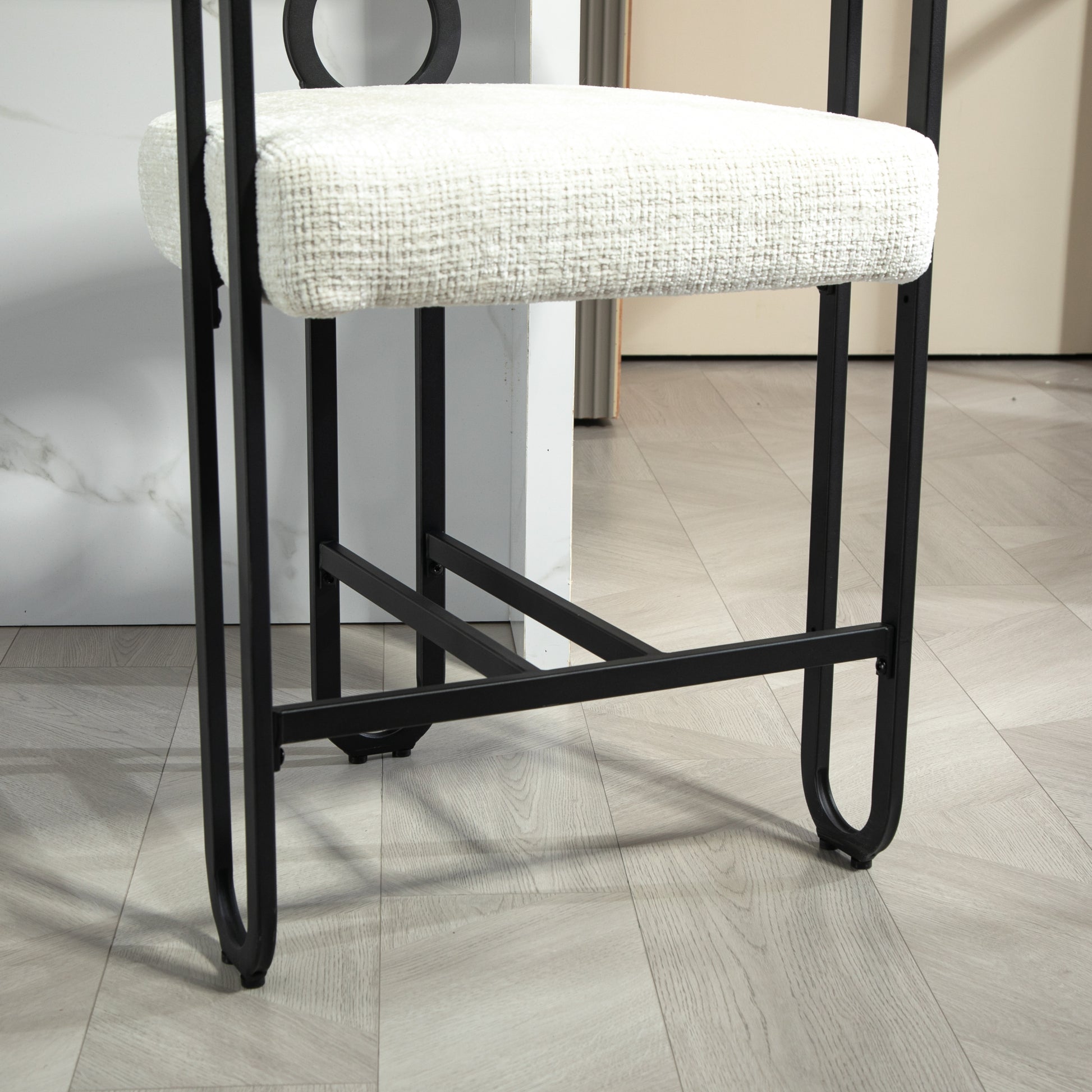 Coolmore Bar Stools Set Of 2, Modern Bar Stool With Back, Black Metal Frames, Upholstered Bar Stools For Kitchen Island, Pub, Club Beige Chenille Beige Dining Room Foam Chenille