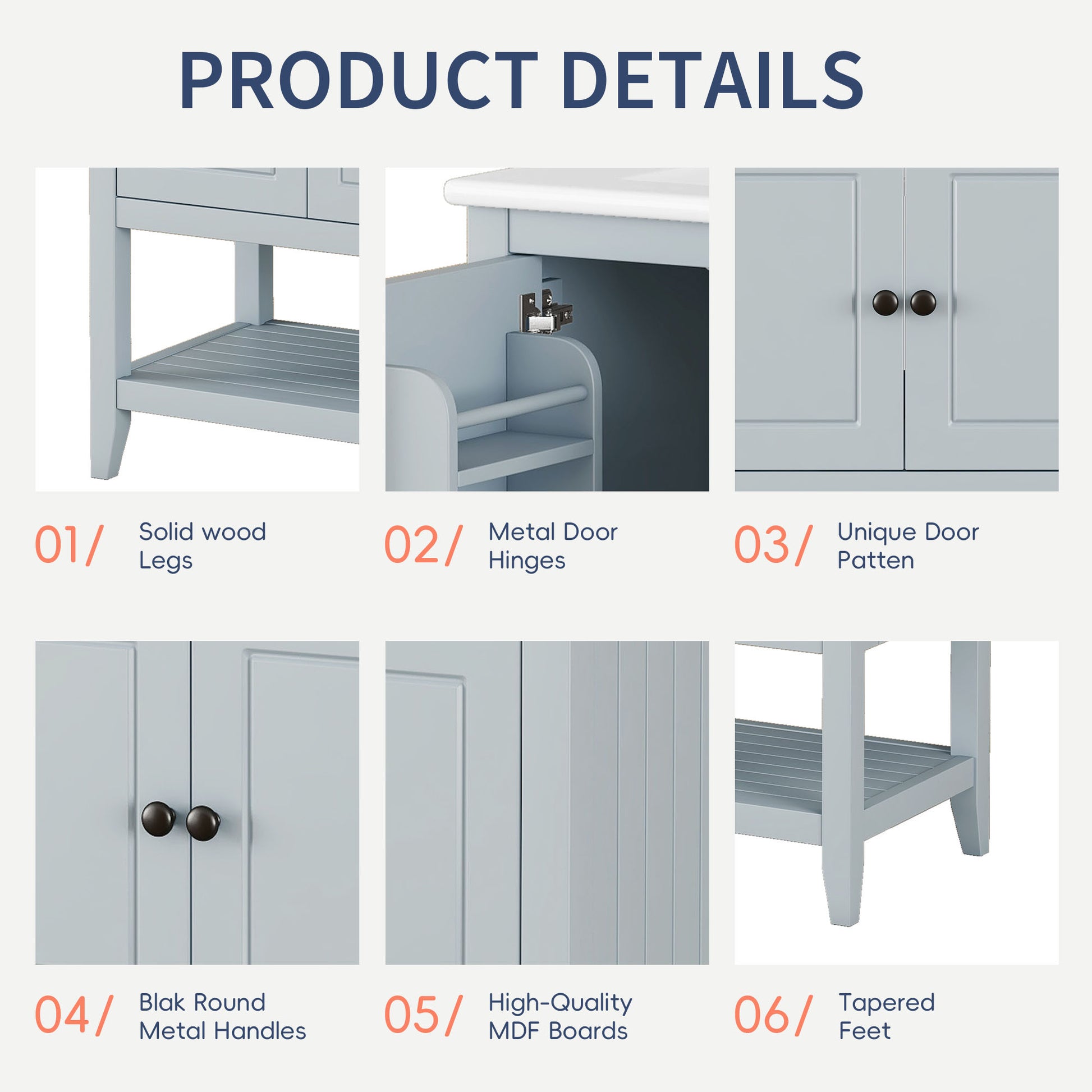 30" Gray Modern Sleek Bathroom Vanity Elegant Ceramic Sink With Solid Wood Frame Open Style Shelf & Door Shelf Design Gray Solid Wood
