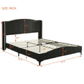Queen Size Pu Leather Upholstered Platform Bed, Headboard With Wingback And Metal Bar Accents, No Box Spring Required, Black Queen Black Pu