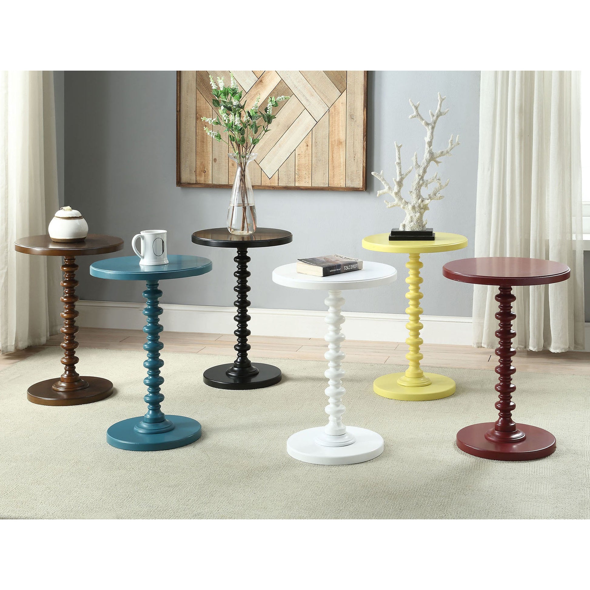 Red Round Wooden Side Table Red Primary Living Space Round Wood Pedestal