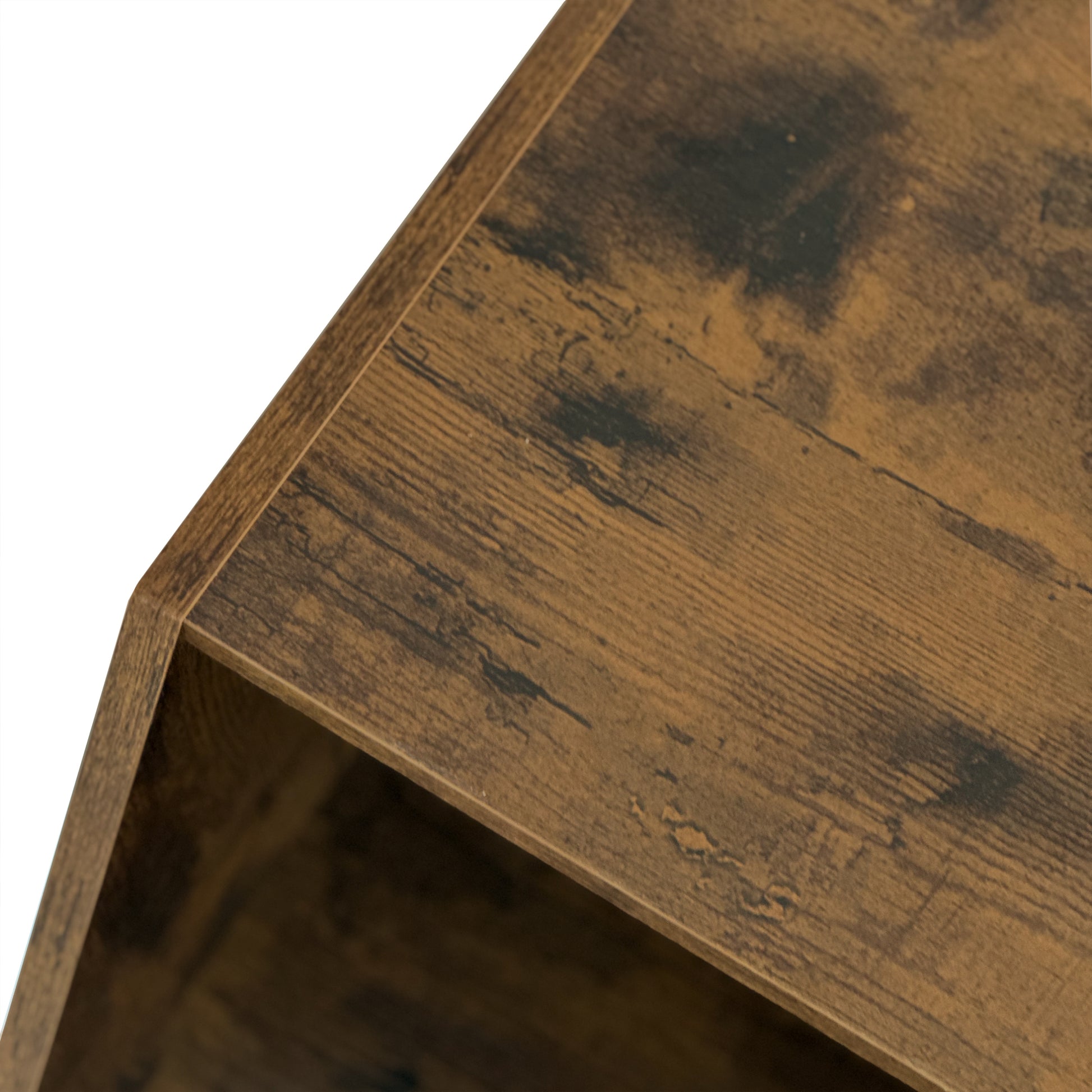 47.24'' Hexagonal Coffee Table Side Table Nightstand Antique Wood 2Pcs Antique Brown Mdf