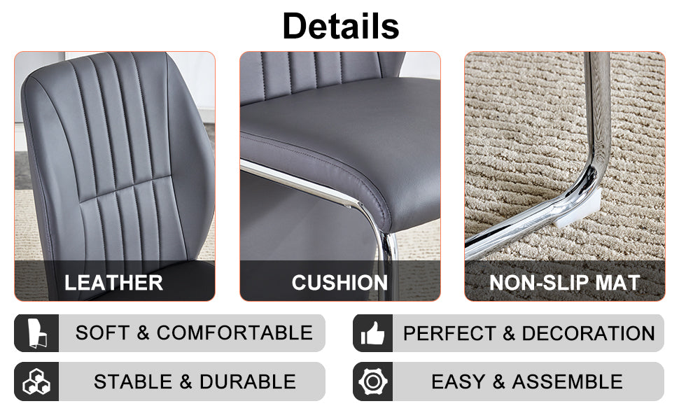 Table And Chair Set, Modern Luxurious White Imitation Marble Pattern Mdf Dining Table Rectangular Dining Table, Matched With Uniquely Shaped Pu High Backrest Seats,Suitable For Various Occasions. Grey White Seats 4 Mdf