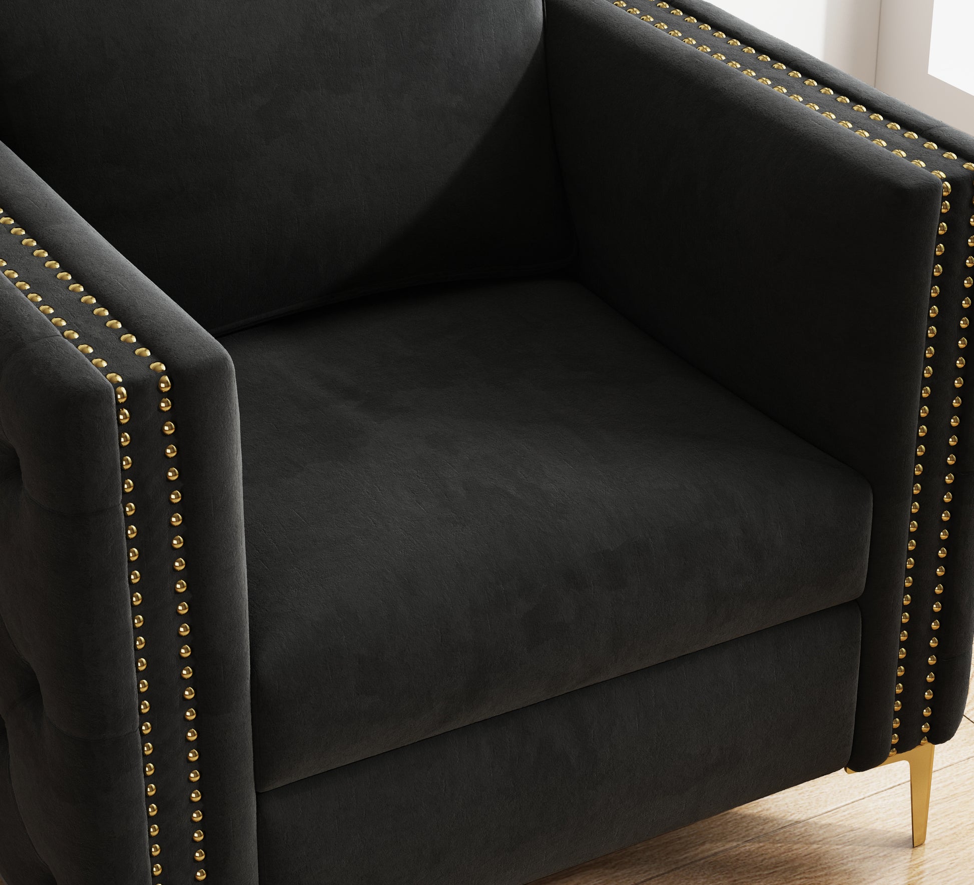 Accent Chair For Living Room Upholstered Arm Chair With Metal Legs Velvet Black Black Foam Fabric