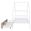 Twin Size Metal House Bed With Two Drawers, White Twin White Metal