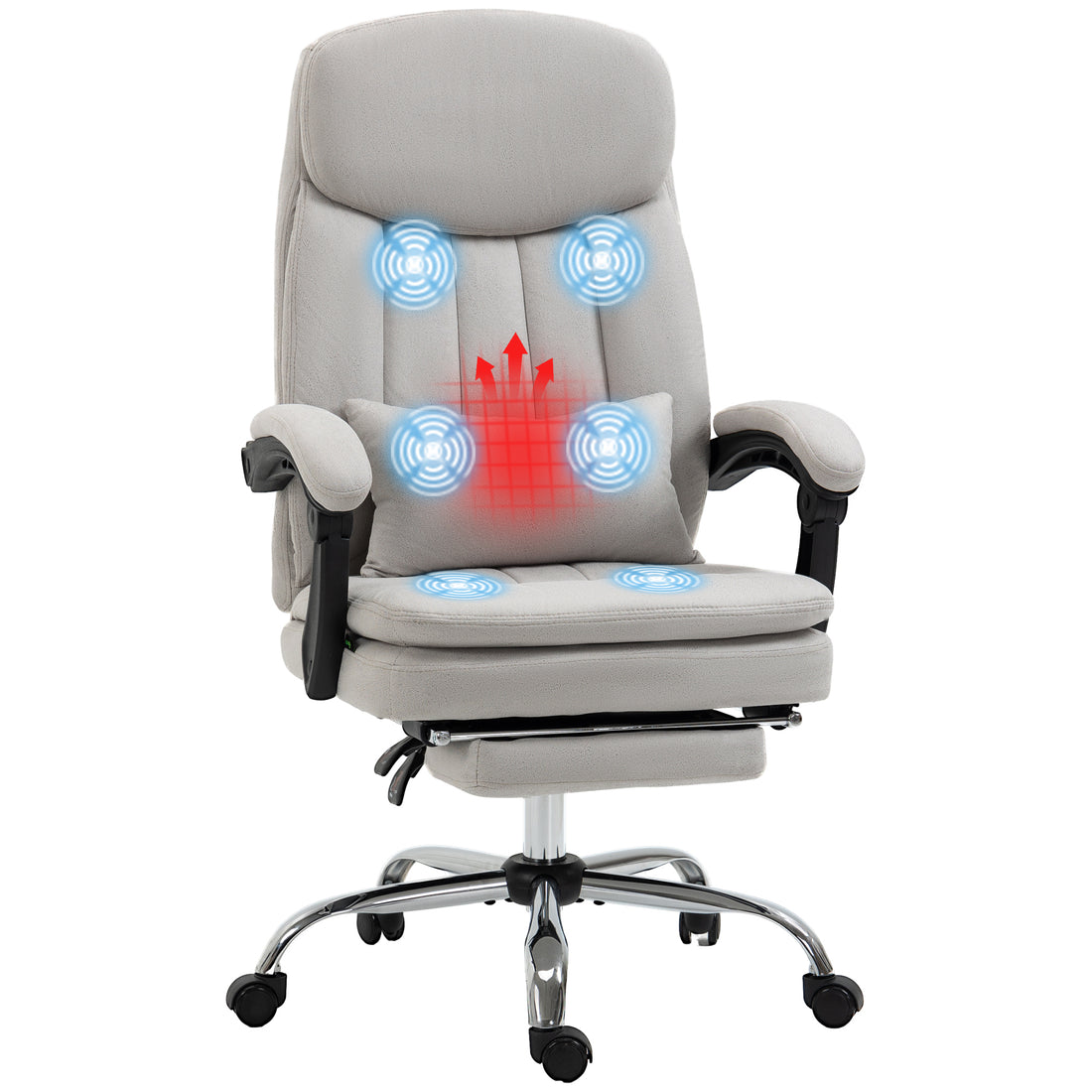 Vinsetto Microfibre Executive Massage Office Chair, Swivel Computer Desk Chair, Heated Reclining Computer Chair With Lumbar Support Pillow, Light Gray Light Grey Polyester