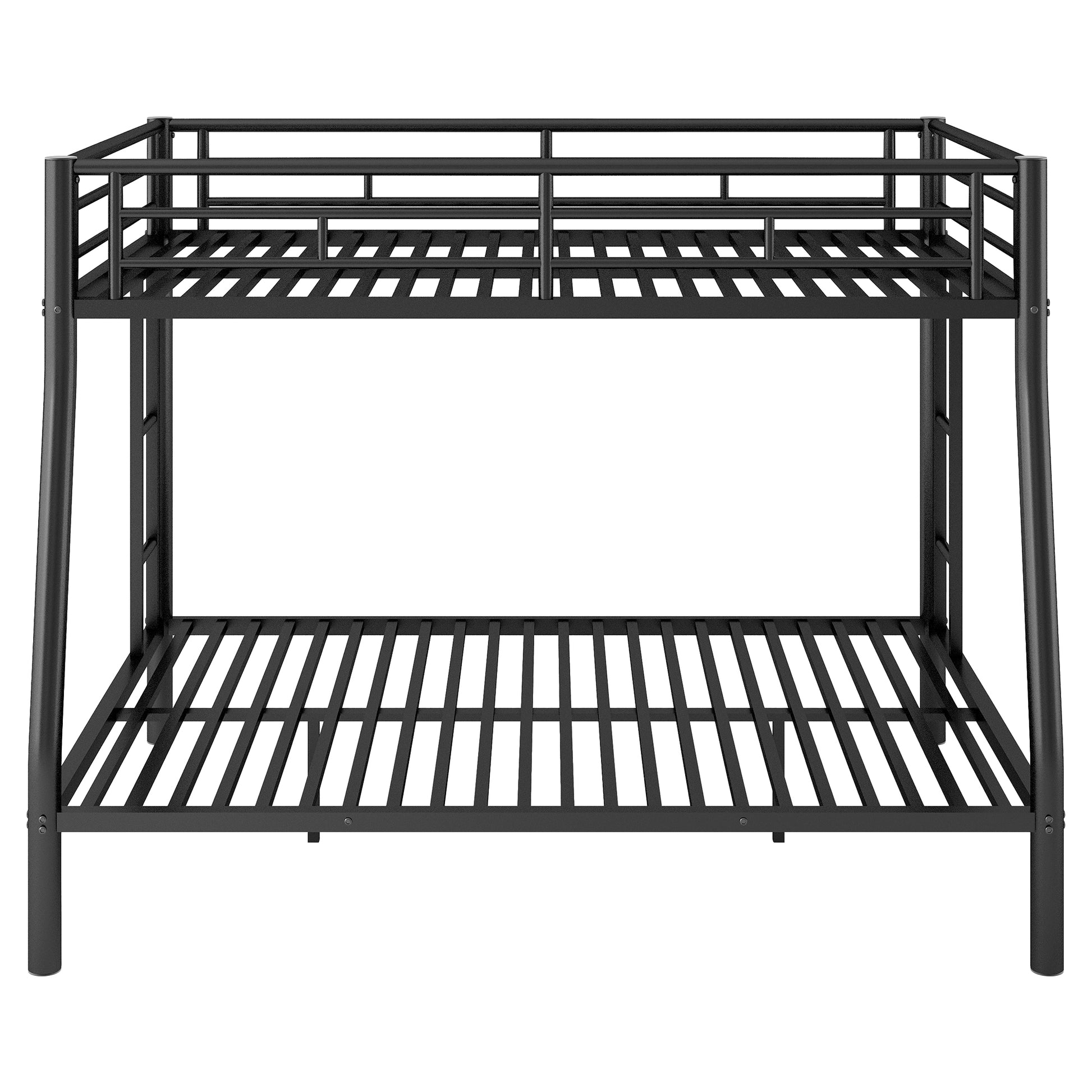 Full Xl Over Queen Metal Bunk Bed With Ladder And Guardrails, Black Box Spring Not Required Full Xl Black Metal Metal