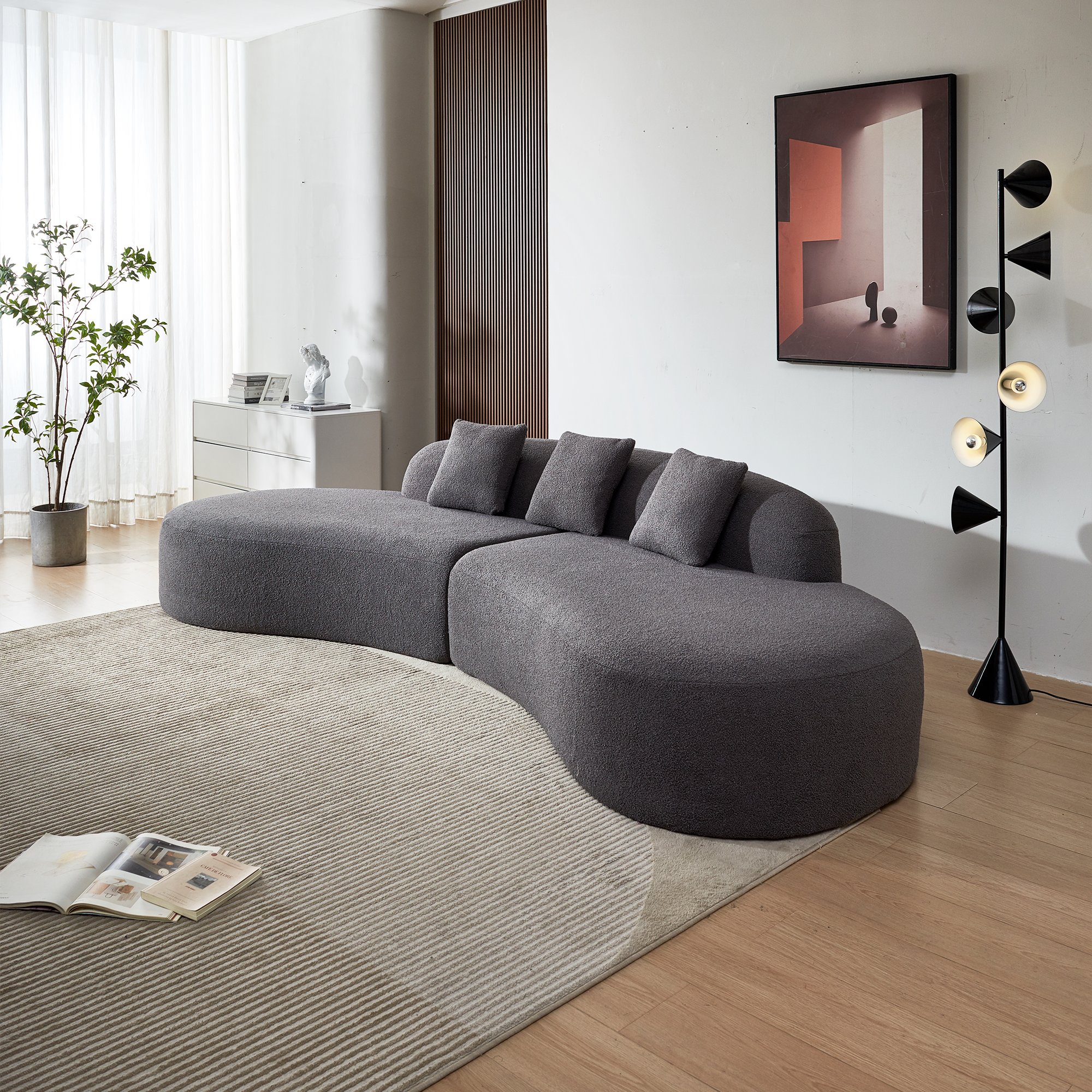 Modern Curved Sectional Sofa, 5 Seater Couch, Comfortable And Stylish For Living Room, Apartment, Home Decor Gray Medium Soft Foam Sherpa 5 Seat