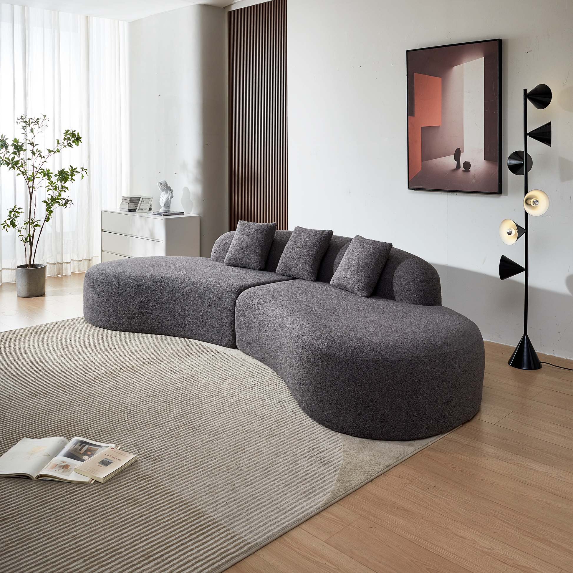 Modern Curved Sectional Sofa, 5 Seater Couch, Comfortable And Stylish For Living Room, Apartment, Home Decor Gray Medium Soft Foam Sherpa 5 Seat