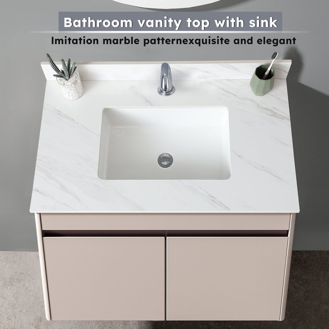 37 Inch Marble Vanity Top, White Vanity Top With Pre Drilled Faucet Holes, Bathroom Vanity Top With Undermount Rectangular Middle Sink And 4" Height Backsplash, Bianco Carrara Venato White Bathroom Sintered Stone