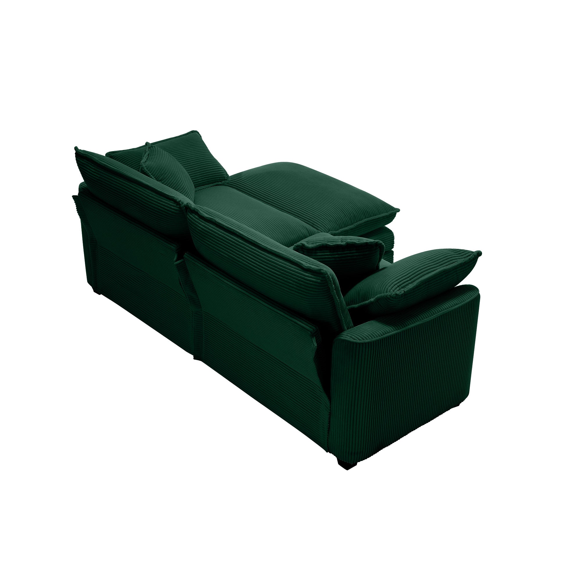 Corduroy Two Seater Sofa With 1 Footrest, L Shaped 2 Seater Sofa With Ottoman For Small Living Spaces, Green Corduroy Sofa Green Corduroy 2 Seat