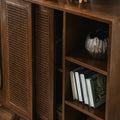 Mid Century Modern Rattan Sideboard Cabinet, Buffet Cabinet For Entryway Hallway Living Room Kitchen Dining Room Bedroom, Adjustable Shelf & Solid Wood Feet & Rattan Cabinet Doors Dark Wood Walnut