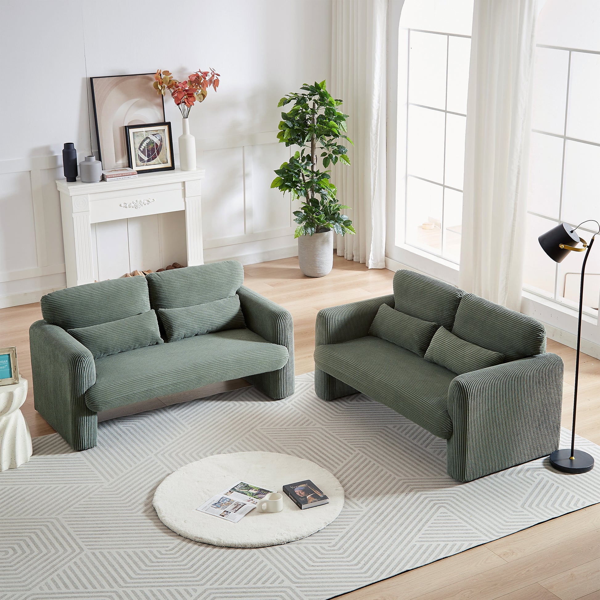 60"Corduroy Fabric Loveseat Sofa With 60"Loveseat Sofa, Modern Sofa With Support Pillow, For Apartment, Office, Living Room & Bedroom Green Corduroy 2 Seat