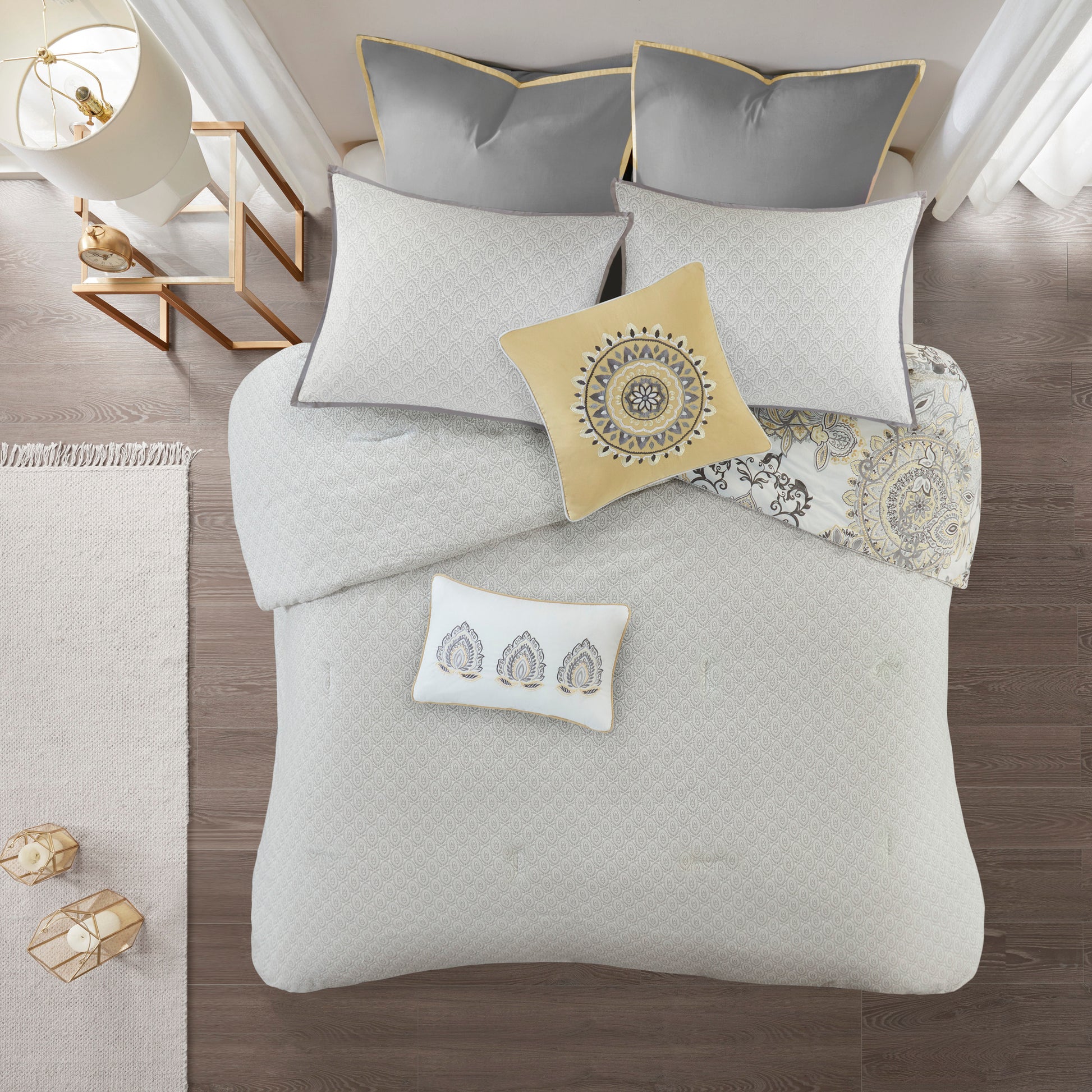 8 Piece Cotton Floral Printed Reversible Comforter Set Yellow King King Yellow Cotton