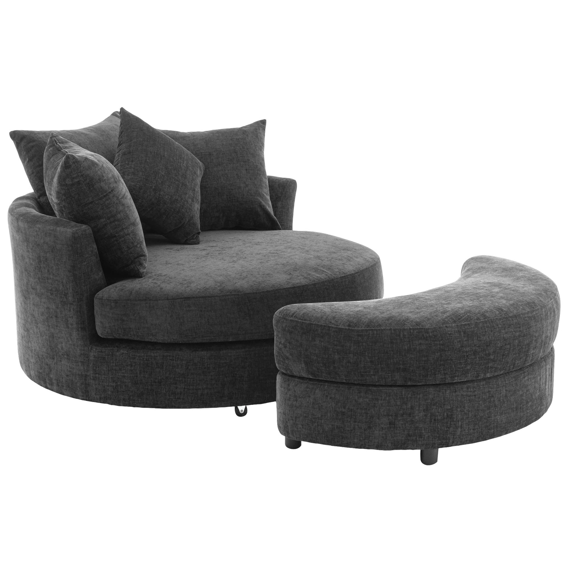 Orisfur. 360 Swivel Accent Barrel Chair With Storage Ottoman & 4 Pillows, Modern Chenille Leisure Chair Round Accent For Living Room, Gray Gray Foam Chenille
