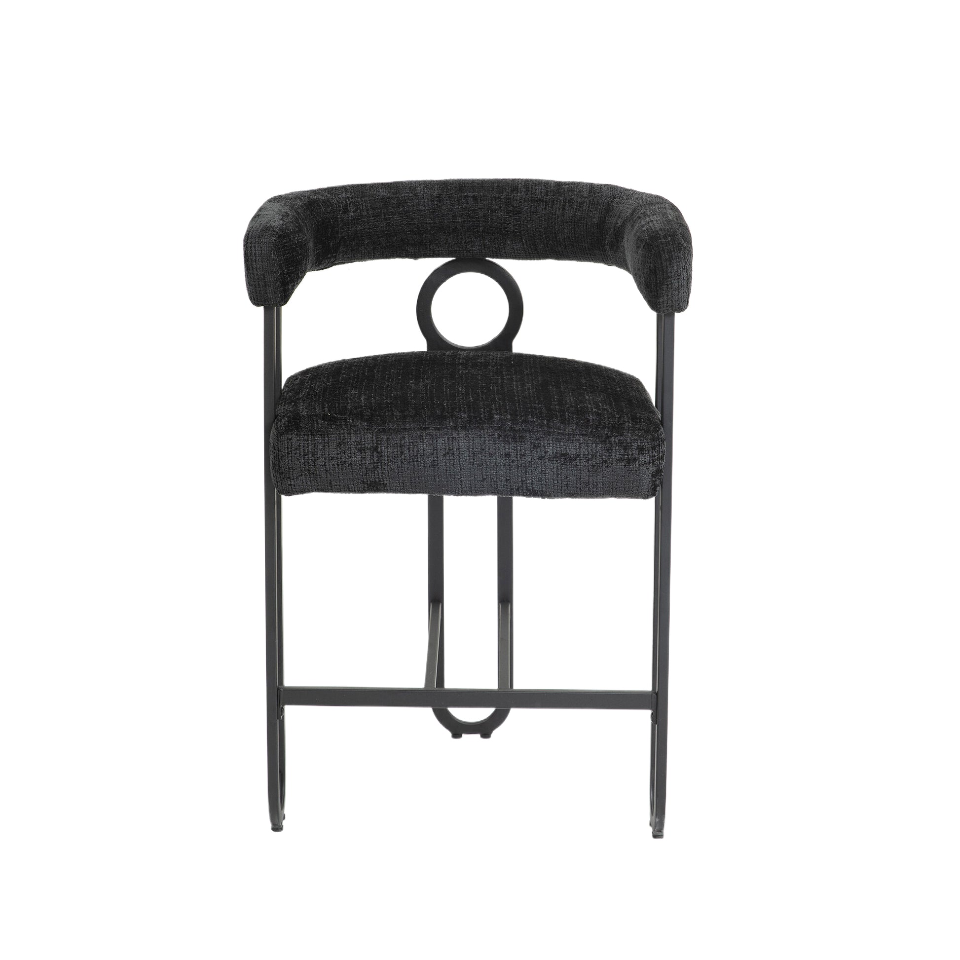 Coolmore Bar Stools Set Of 2, Modern Bar Stool With Back, Black Metal Frames, Upholstered Bar Stools For Kitchen Island, Pub, Club Black Chenille Black Dining Room Foam Chenille