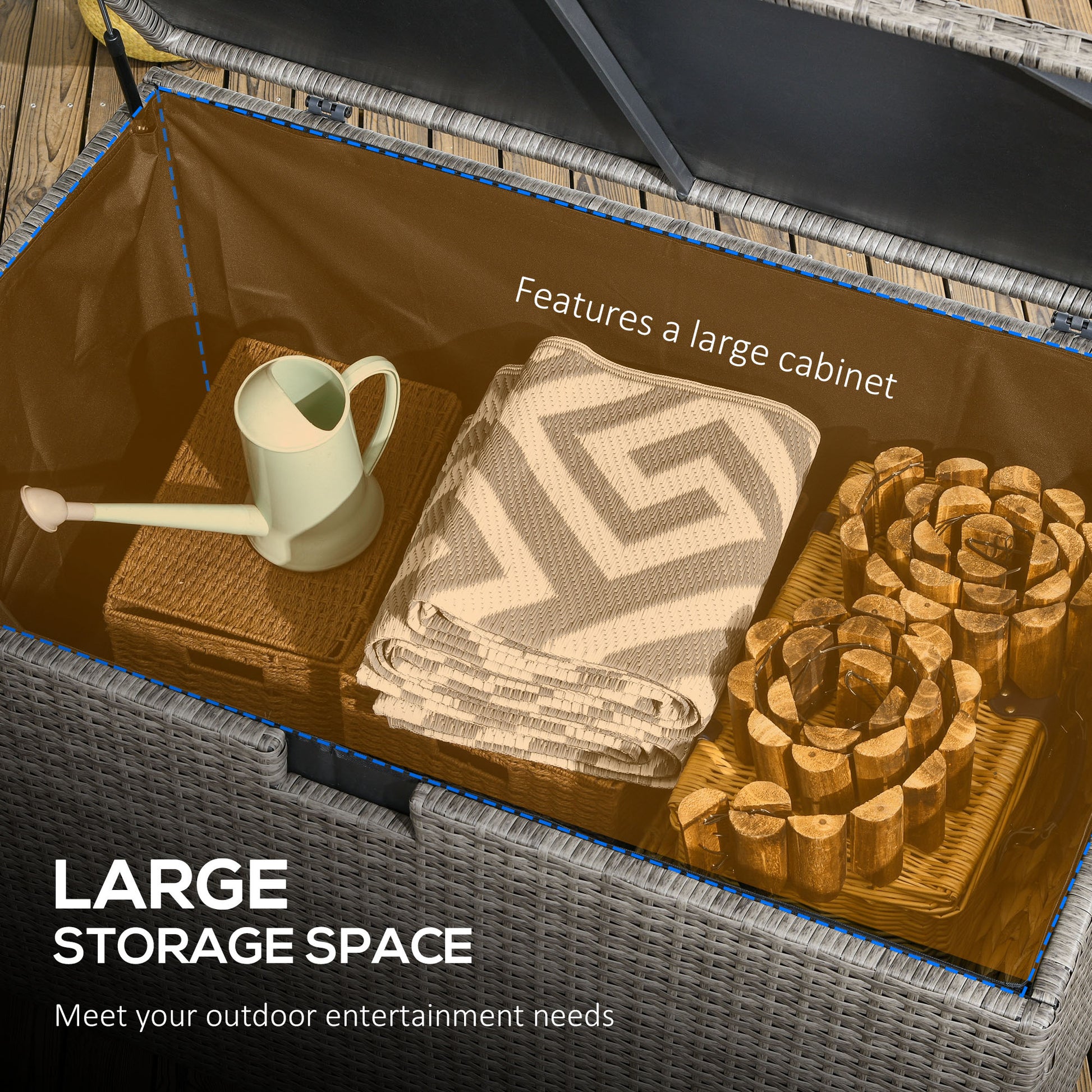 Outsunny 113 Gallon Deck Box, Rattan Outdoor Storage Box, Waterproof Storage Container For Indoor, Patio Furniture Cushions, Pool Toys, Garden Tools, Gray Grey Steel