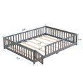 Queen Size Floor Bed With Door,Solid Wood Platform Bed Frame With Fence,Suitable For Children,Pine Wood,Gray Queen Gray Wood