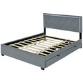 Queen Size Velvet Storage Platform Bed, With 2 Big Drawers, Twin Xl Size Trundle And Led Light, Gray Gray Velvet