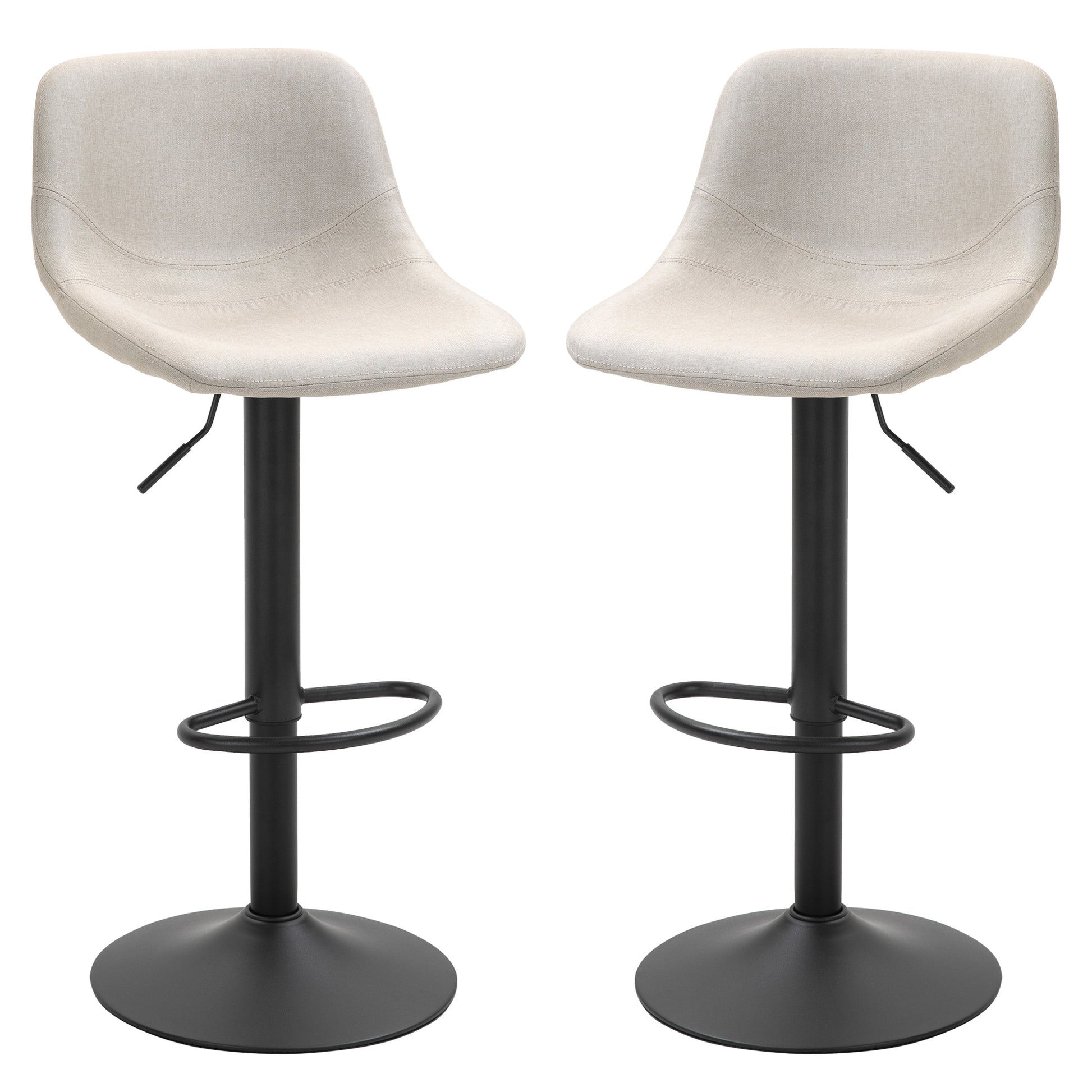 Homcom Adjustable Bar Stools, Swivel Bar Height Chairs Barstools Padded With Back For Kitchen, Counter, And Home Bar, Set Of 2, Cream White Cream White Linen