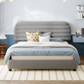 Queen Size Velvet Upholstered Platform Bed,Solid Frame And Stylish Curve Shaped Design, Gray Queen Gray Velvet