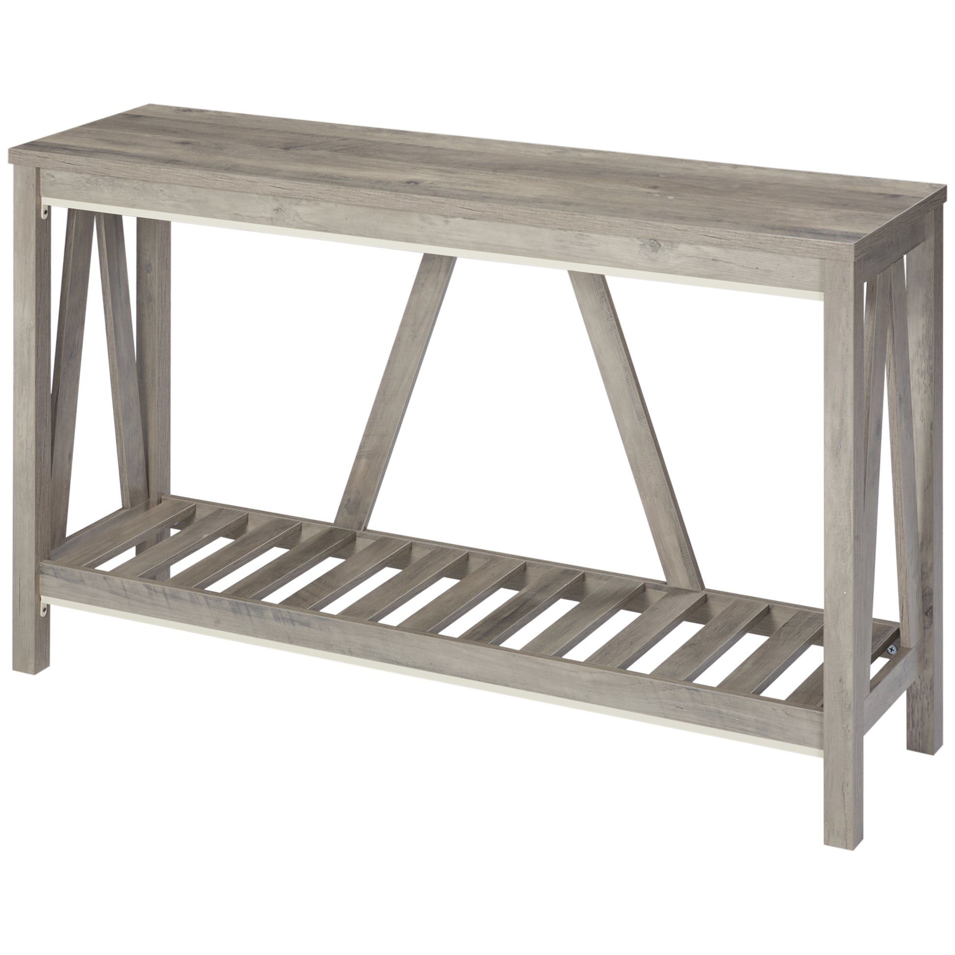 Homcom Console Table, Farmhouse Entryway Table With Storage Slatted Shelf, Rustic Sofa Table With Anti Tipper For Living Room, Hallway, Gray Gray Particle Board
