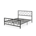 King Size Classical Metal Bed Frame With Circular Design Headboard And Footboard, Under Bed Space, Black King Black Iron