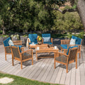Outdoor Acacia Wood Sofa Set With Water Resistant Cushions, 8 Pcs Set, Brown Patina Teal Blue Yes Teal Blue Seats 8 Garden & Outdoor Sofa Seating Groups Foam Acacia Wood