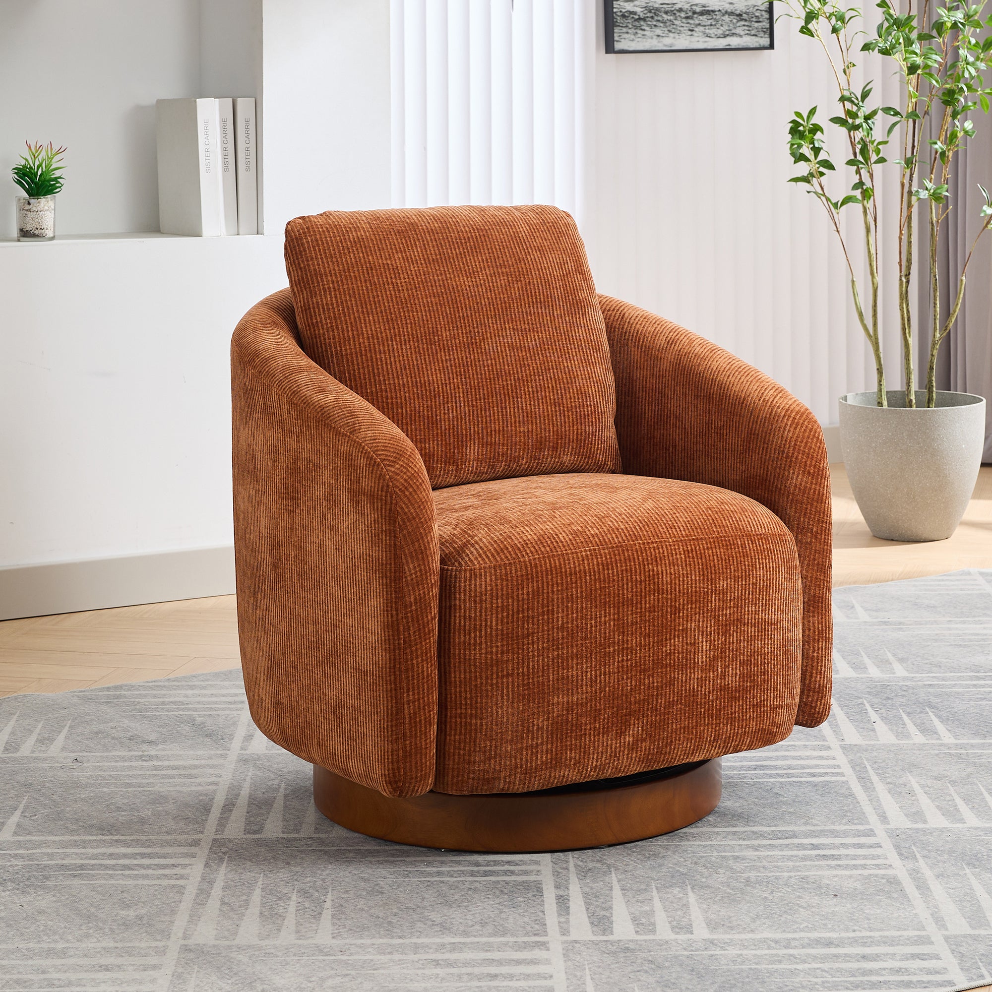 30.3"W Swivel Accent Barrel Chair And Comfy Round Accent Single Sofa Chair, 360 Degree Club Chair, Lounge Armchair For Living Room Bedroom Nursery.Caramel Caramel Chenille