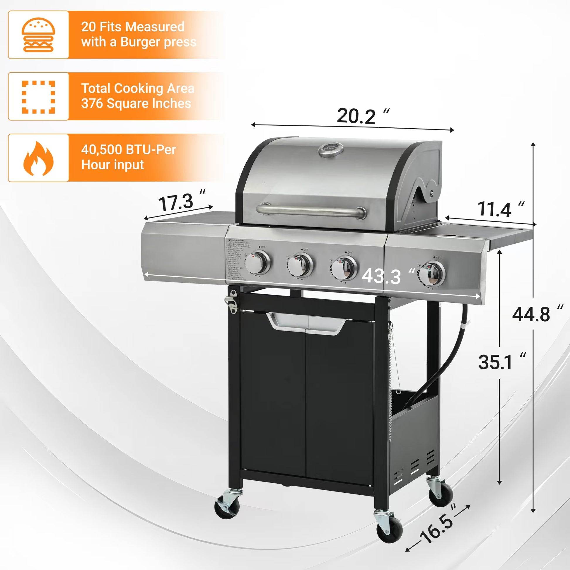 Propane Grill 3 Burner Barbecue Grill Stainless Steel Gas Grill With Side Burner And Cover For Outdoor Bbq, Camping Silver Garden & Outdoor Stainless Steel