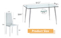Table And Chair Set.Rectangular Dining Table With Tempered Glass Tabletop And Silver Plating Metal Legs.Paired With 4 Checkered Armless High Backlight Gray Chairs With Electroplated Metal Legs. Transparent Seats 4 Glass Metal