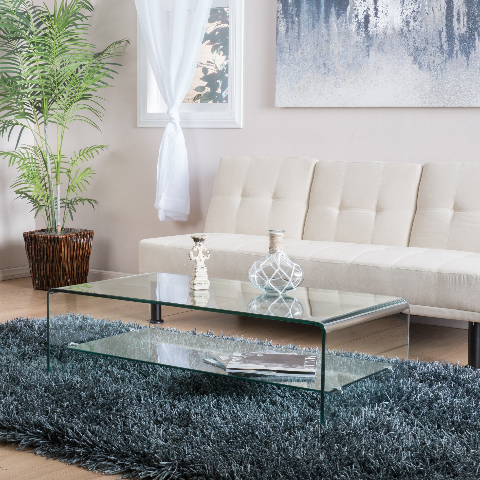 Ramona Glass Coffee Table W Shelf Clear Tempered Glass