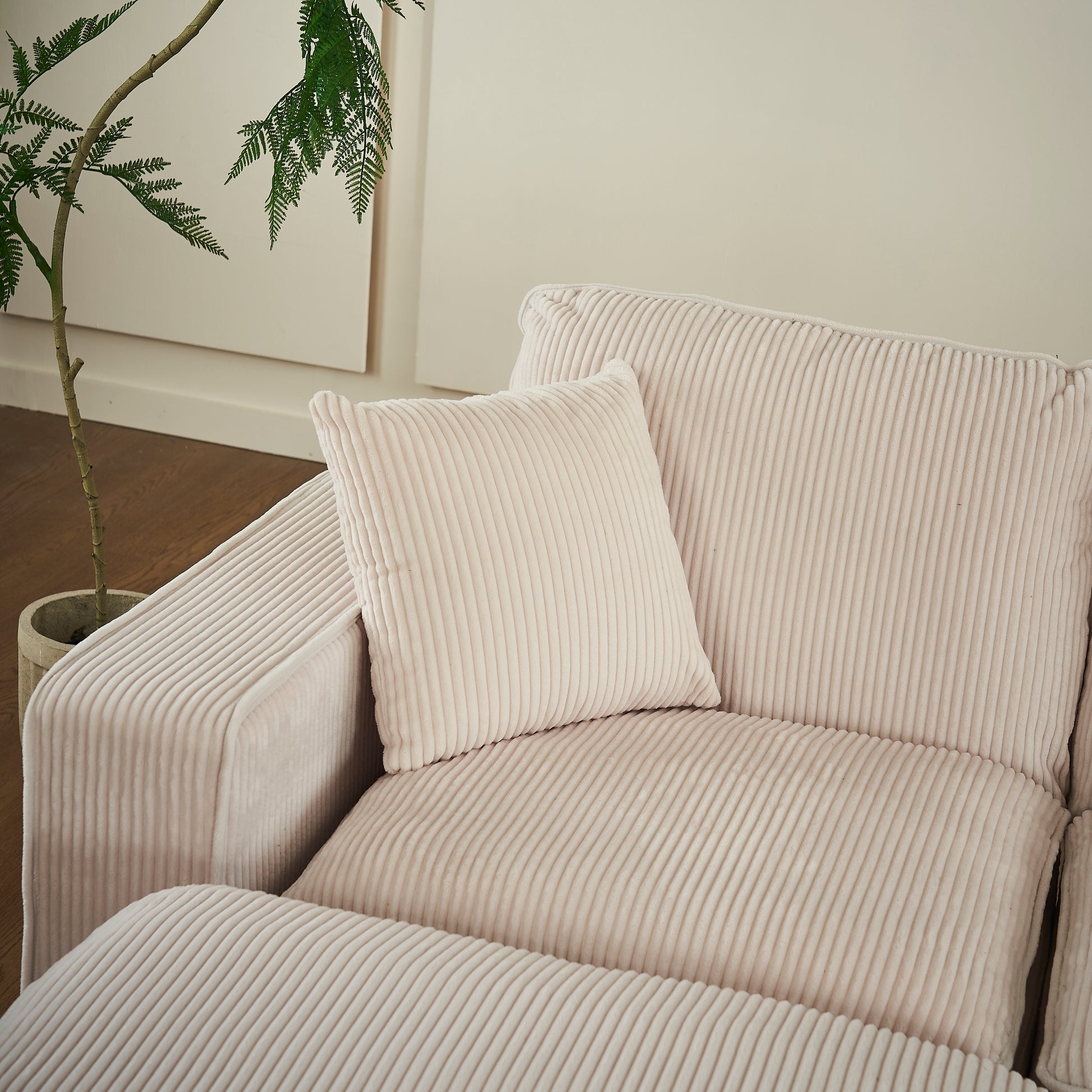 Modern U Shaped 6 Seat Sectional Sofa Couch With One Ottoman And Three Toss Pillows ,Modular Sofa For Living Room,Corduroy Sofa White Corduroy 7 Seat