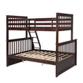 Twin Over Full Bunk Bed With Storage Drawers, Wooden Bunk Bed With Ladder And Safety Guard Rails Espresso Full Espresso Wood