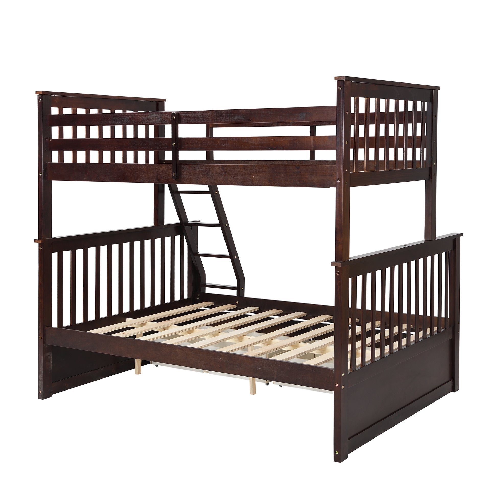 Twin Over Full Bunk Bed With Storage Drawers, Wooden Bunk Bed With Ladder And Safety Guard Rails Espresso Full Espresso Wood
