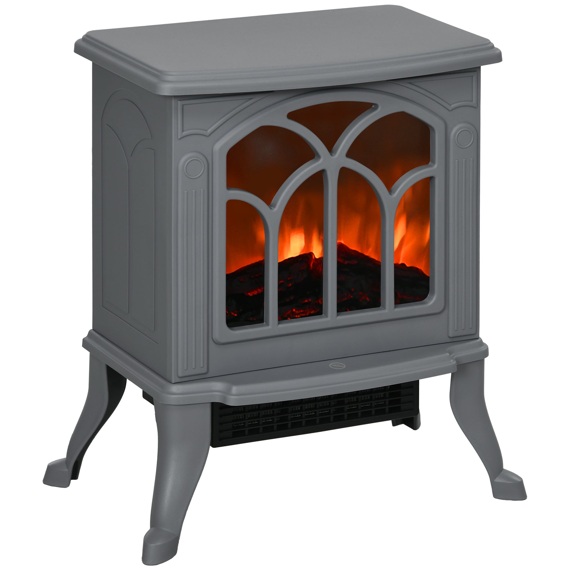 Homcom 17" Freestanding Electric Fireplace Stove, Fire Place Heater With Realistic Logs And Flame Effect And Overheat Protection, 750W 1500W, Gray Gray Plastic