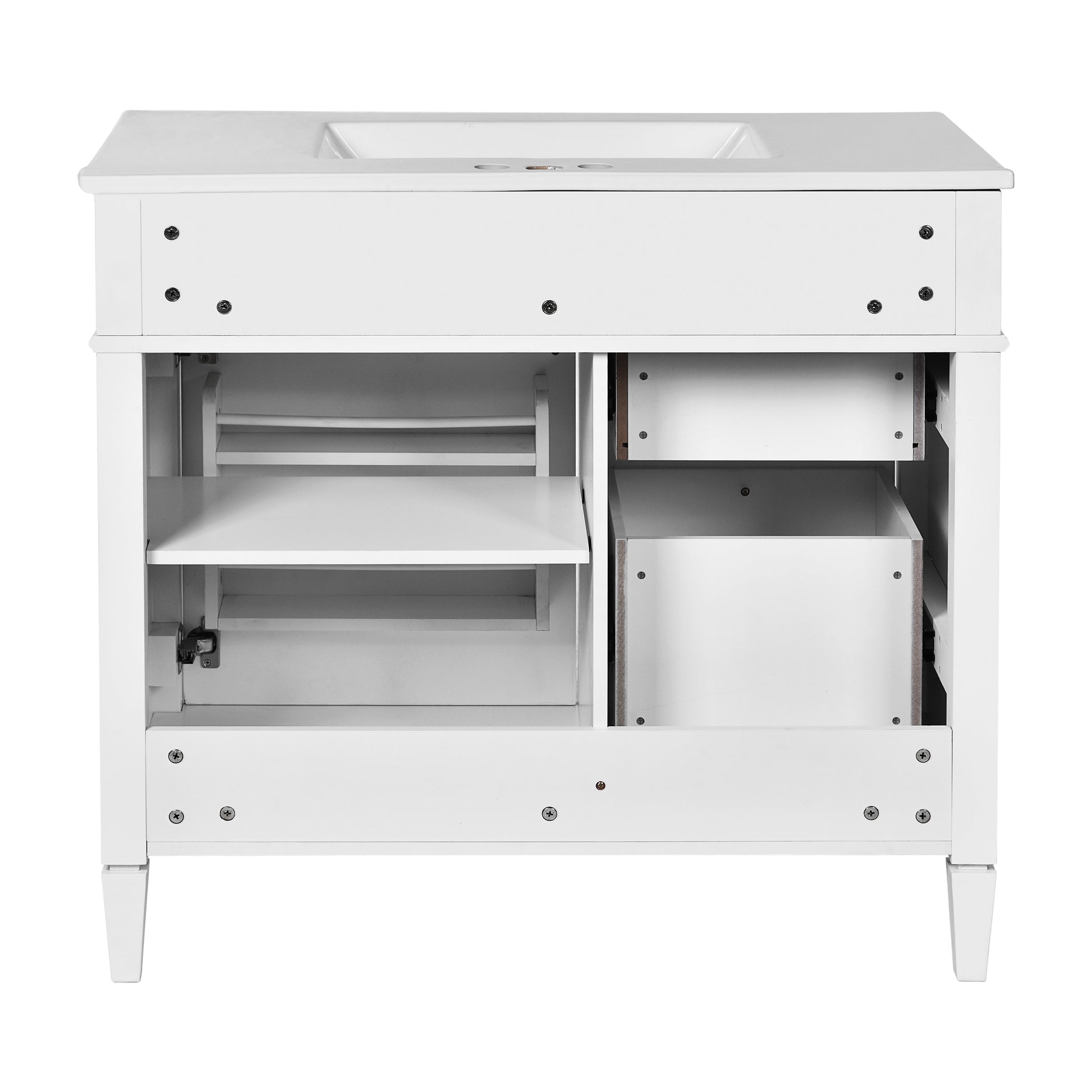 36'' Bathroom Vanity With Top Sink, Modern Bathroom Storage Cabinet With 2 Drawers And A Tip Out Drawer, Single Sink Bathroom Vanity White Bathroom Solid Wood Mdf Ceramic,Solid Wood Mdf