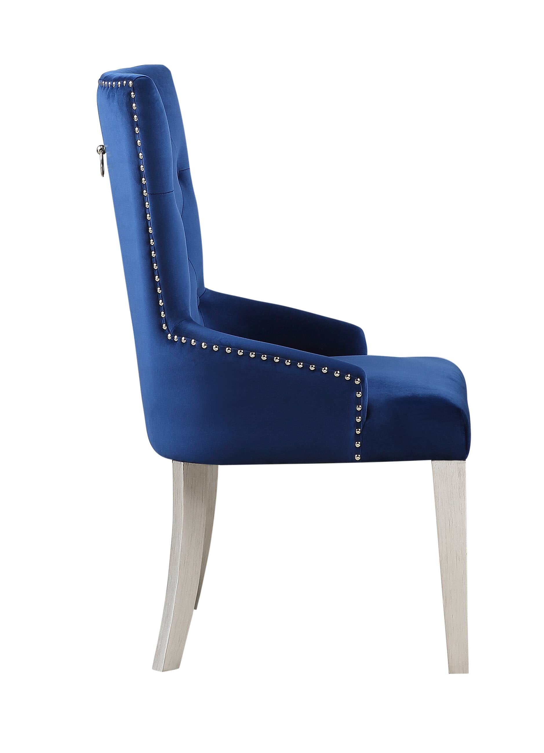 Blue And Antique Platinum Tufted Side Chair Solid Blue Dining Room Side Chair Solid Back 1 Wood Fabric