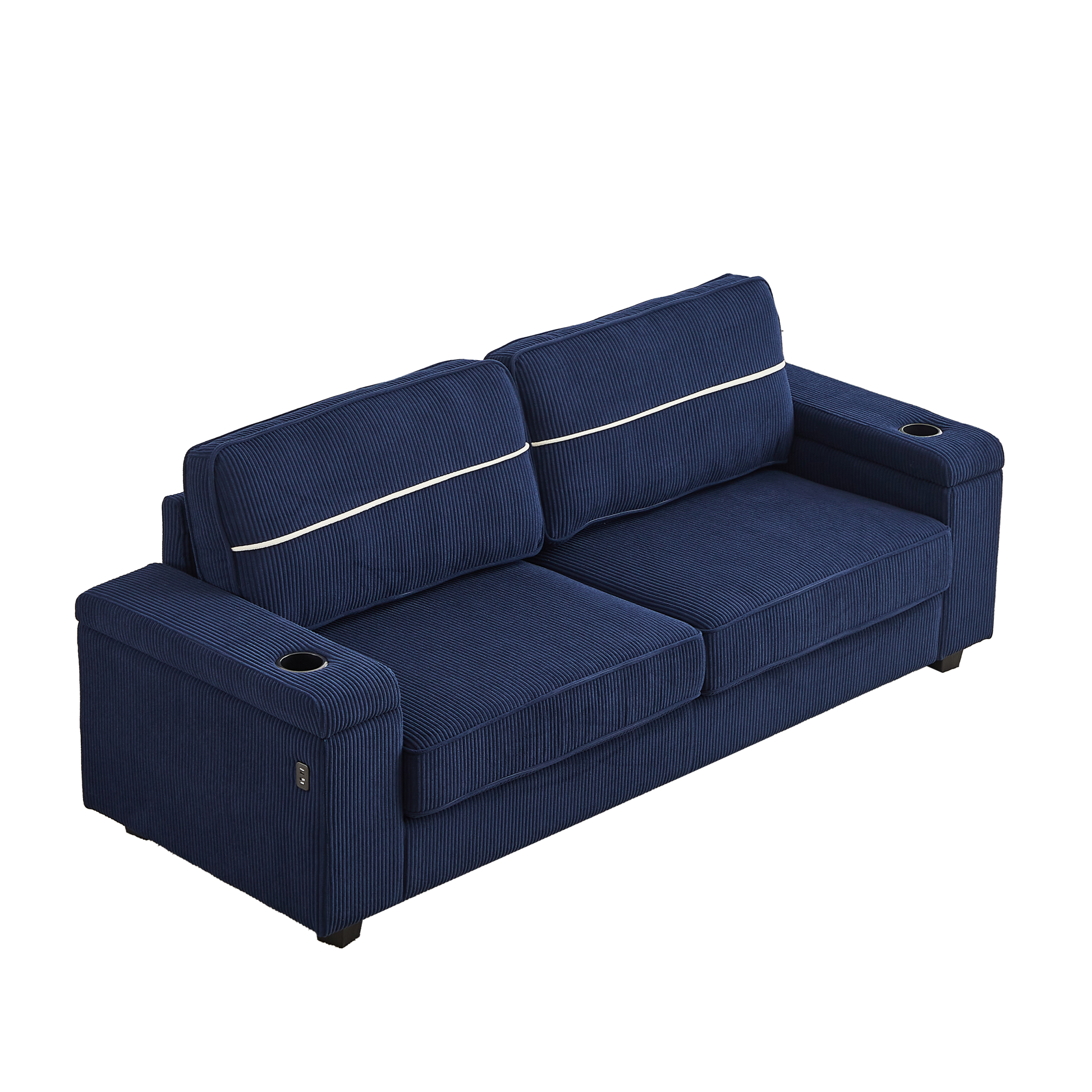 86.5 Inch Sofa Couch Deep Seat Sofa With Two Storage Spaces, T Pyce Charging Portsusb Charging Ports & 2 Cup ,Corduroy 3 Seater Couch, Modern Sofas For Living Room Blue Foam Corduroy 3 Seat