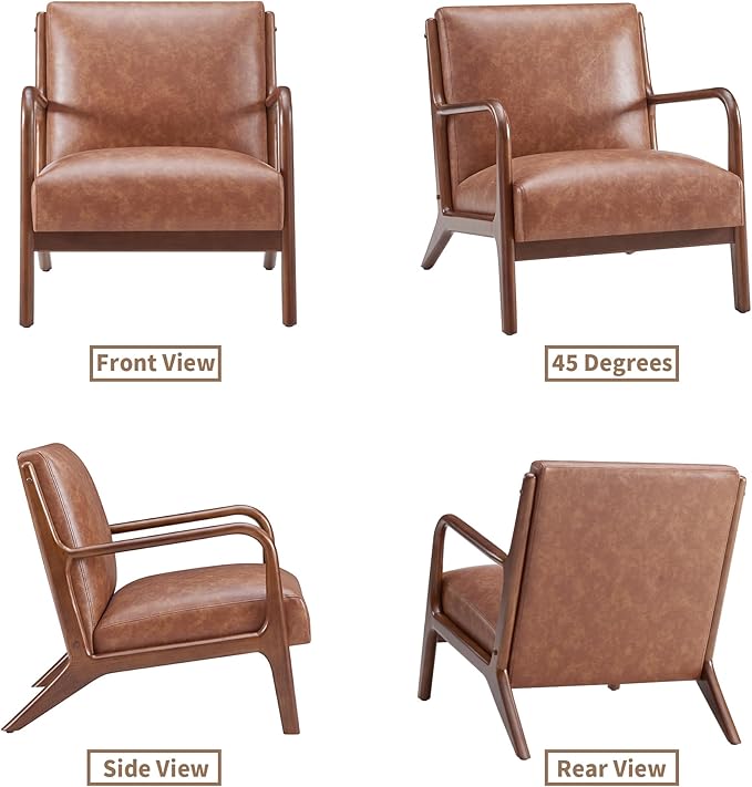 Living Room Accent Arms Bedroom,Office,Apartment, Reading Chair, Single, Faux Leather Brown Brown Wood