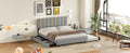 Queen Size Upholstered Platform Bed With 2 Drawers And 1 Trundle, Classic Metal Strip Headboard Design, Grey Queen Gray Mdf Lvl